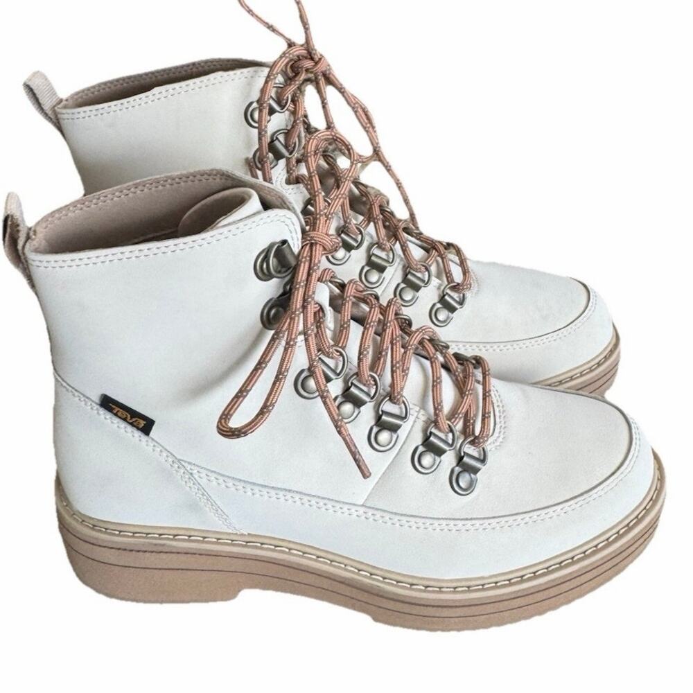 Teva Midform Boots Ivory Swan Womens 9 NEW Water Resistant Combat Lace up winter